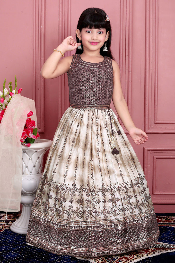 Dark Purple with Cream Tie and Dye Print, Sequins and Thread work Lehenga Choli for Girls