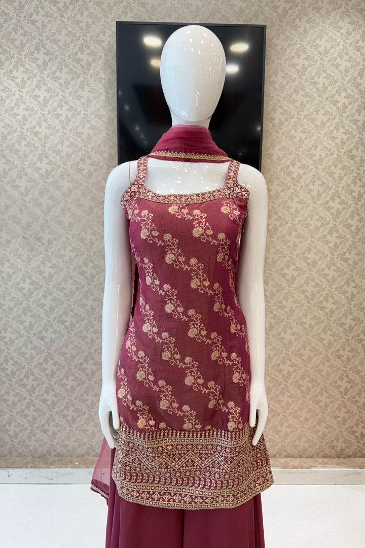 Magenta Zari, Sequins and Banaras work Palazzo Salwar Suit