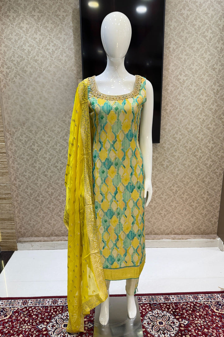 Multicolor Digital Print, Beads, Stone, Zari and Banaras work Straight Cut Salwar Suit