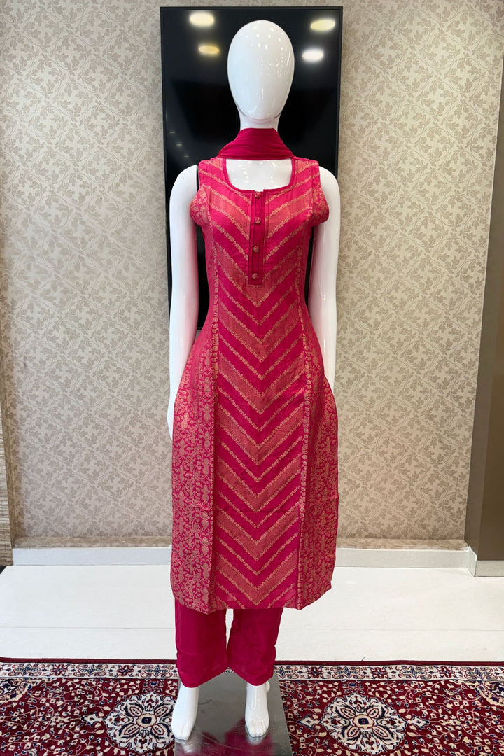 Pink Banaras work Straight Cut Salwar Suit