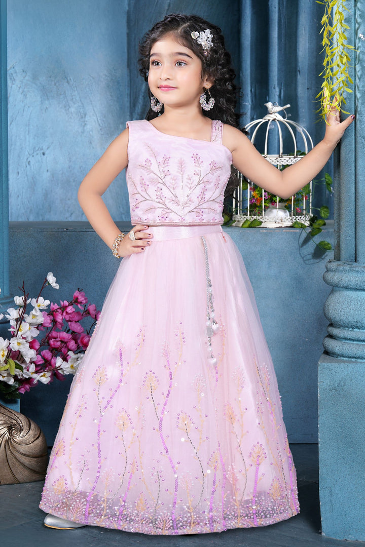 Baby Pink Sequins, Beads and Glitter work Lehenga Choli for Girls
