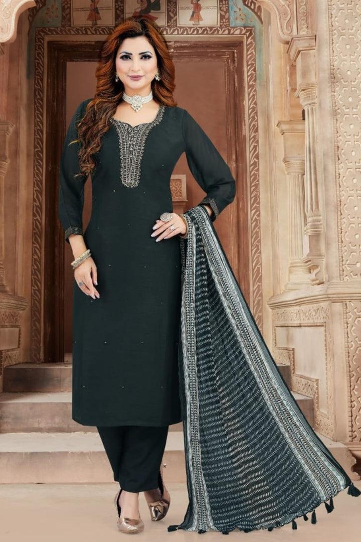 Black Mirror, Stone and Zari work Straight Cut Salwar Suit