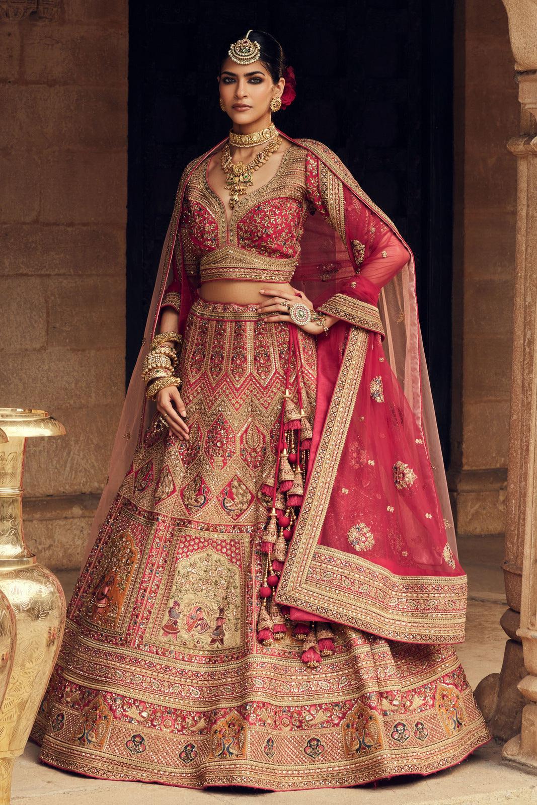 Chic Peach Lehenga in net with Sequence & Pearls Jaal embroidery –  Malhotra's Indian Heritage
