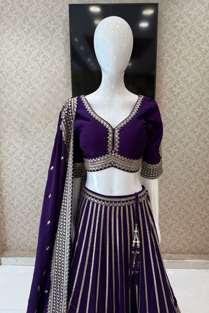 Purple Sequins and Zari work Crop Top Lehenga