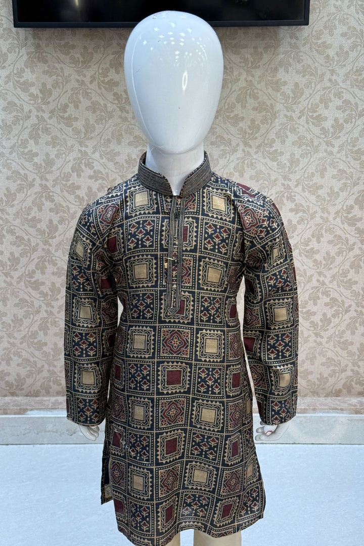 Multicolor Kalamkari Print Kurta Set for Boys