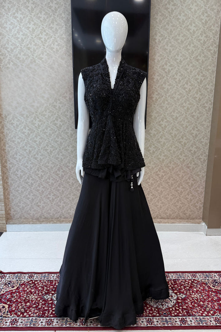 Black Beads and Sequins work Jacket Styled Lehenga