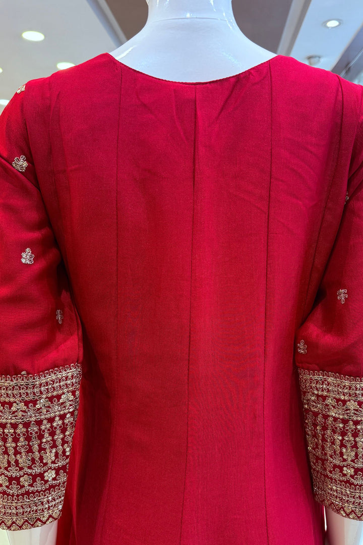 Pinkish Red Sequins and Zari work Palazzo Salwar Suit