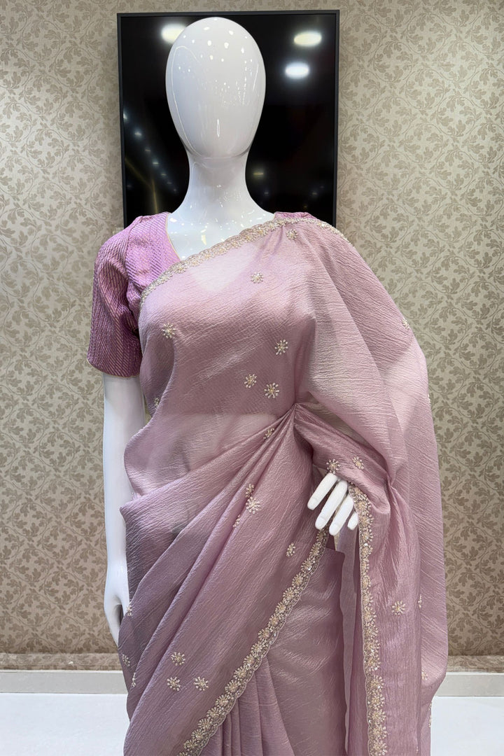 Lavender Saree with Sequins, Pearl and Beads work