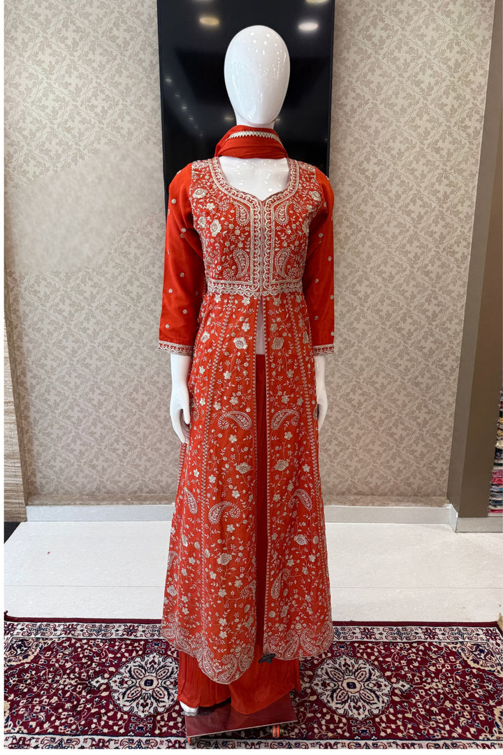 Orange Zari, Sequins and Beads work Mastani Styled Palazzo Suit