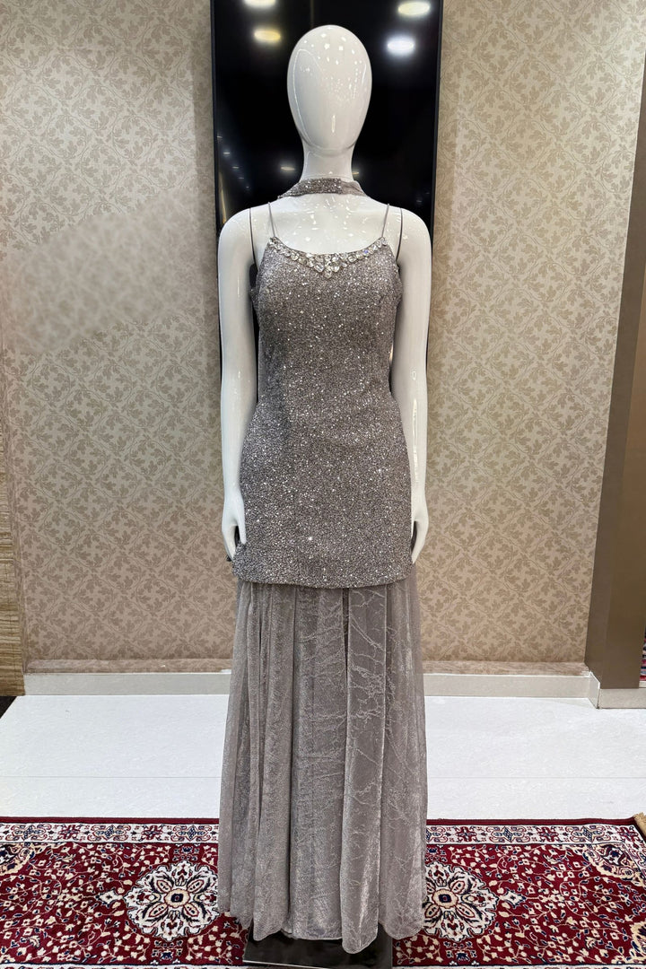 Grey Sequins and Stone work Palazzo Salwar Suit