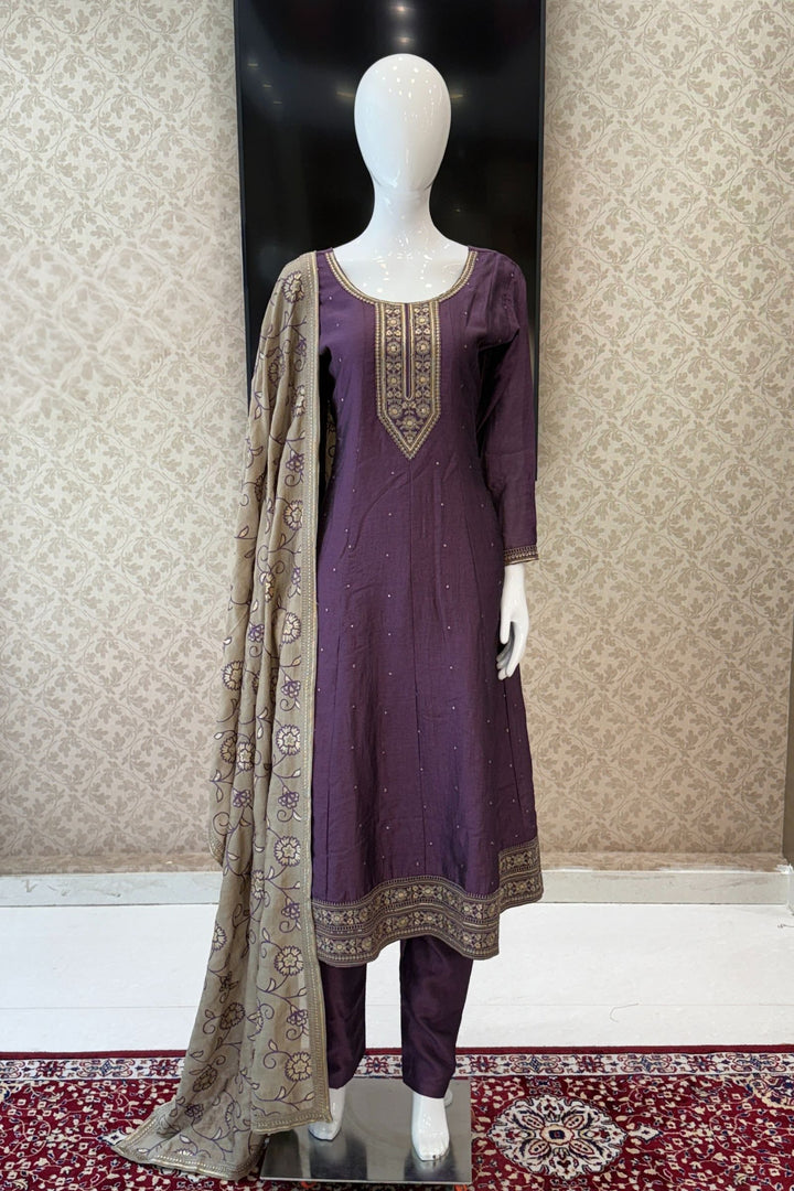 Light Purple Embroidery and Sequins work A-line Cut Salwar Suit