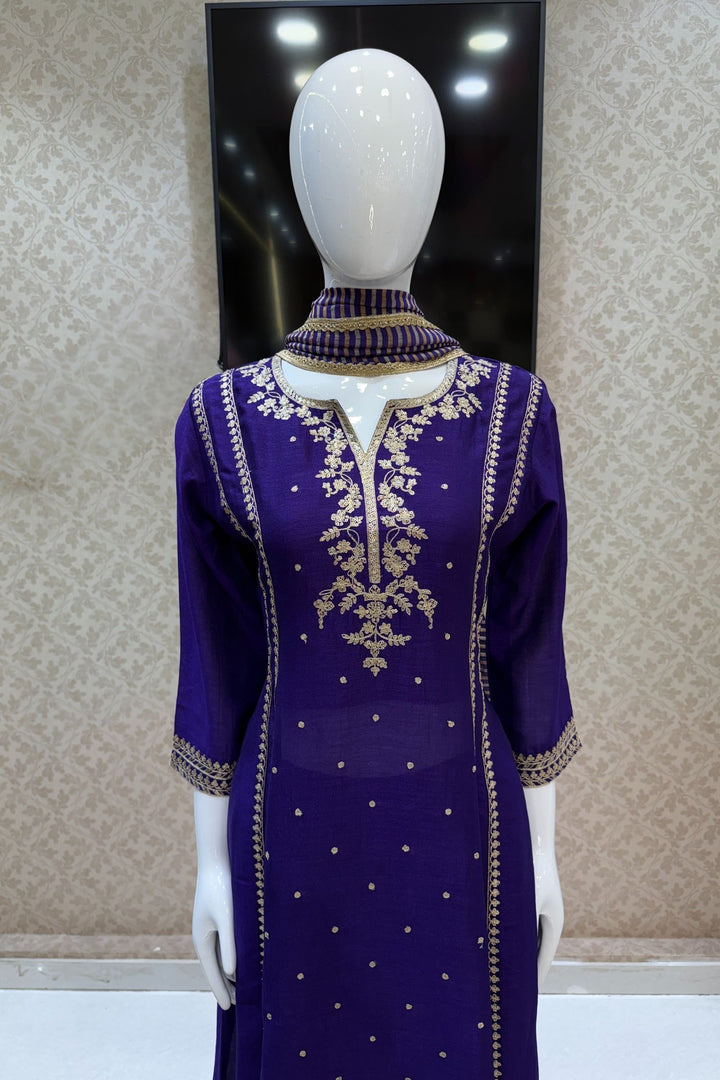 Violet Zari and Sequins work A-line Cut Salwar Suit