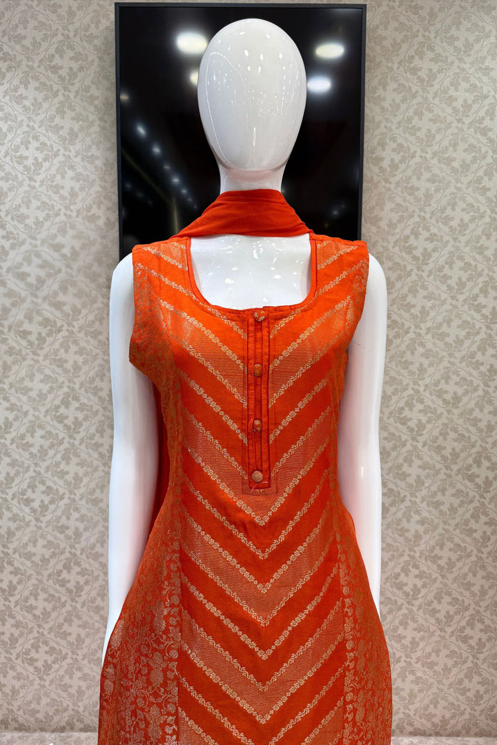 Orange Banaras work Straight Cut Salwar Suit