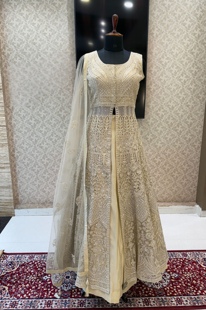 Chiku Stone and Zari Thread work Long Top Lehenga