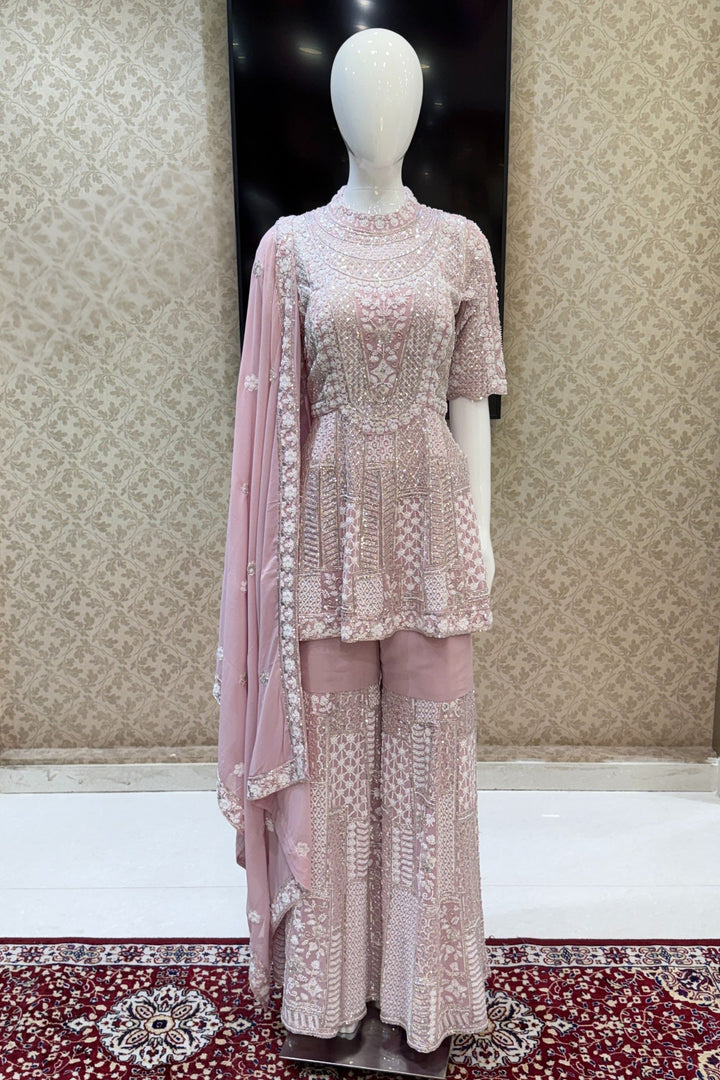 Baby Pink Sequins and Beads work Sharara Salwar Suit
