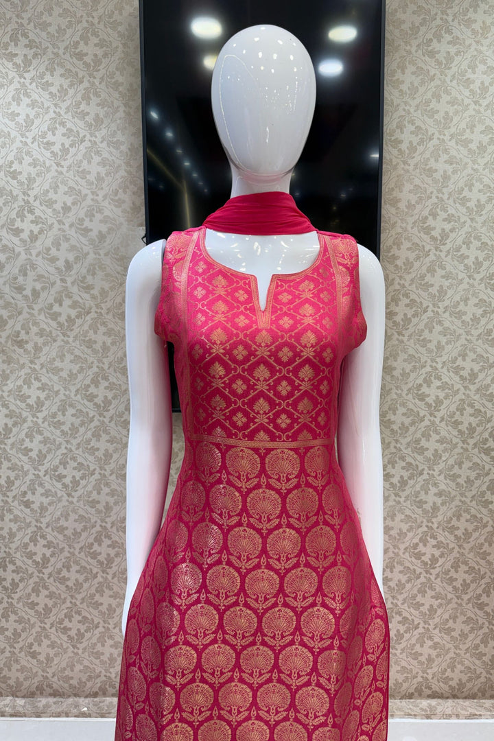 Pink Banaras work Straight Cut Salwar Suit