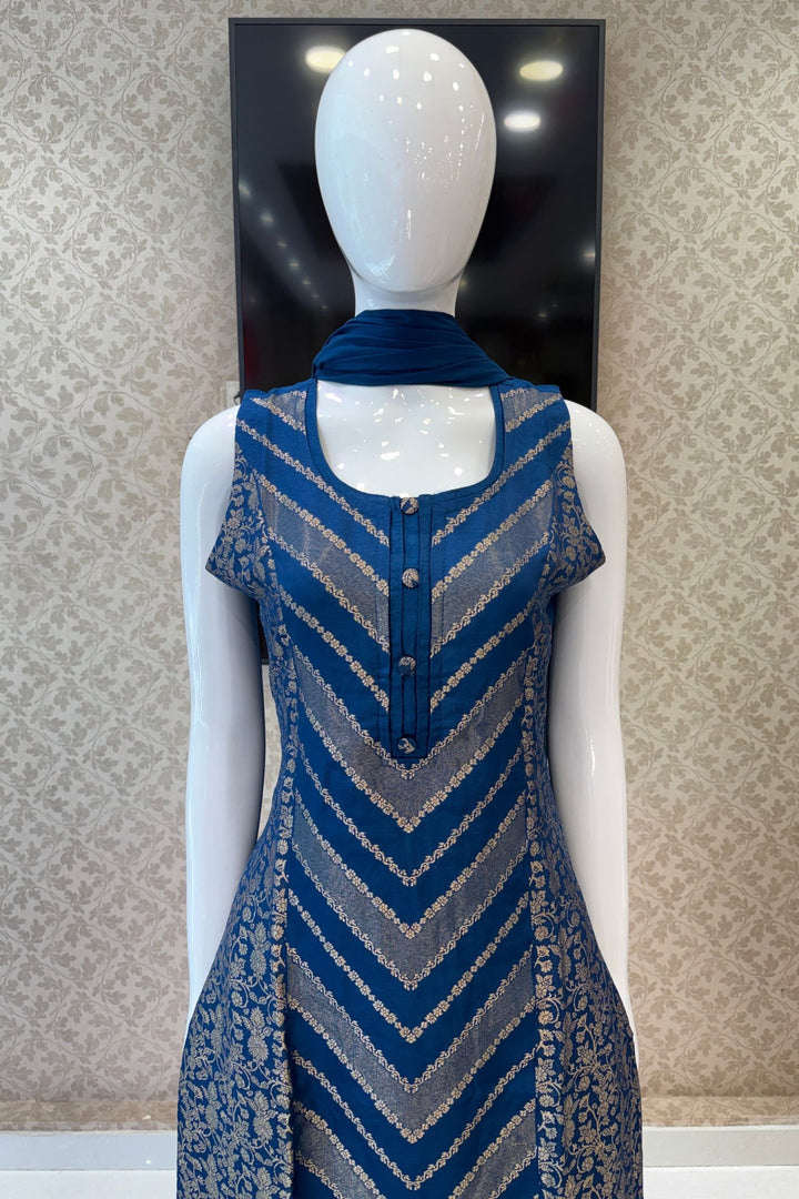Peacock Blue Banaras work Straight Cut Salwar Suit