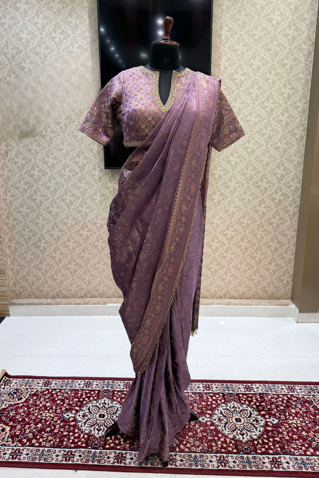 Banaras, Zardozi and Sequins work Ready-to-Wear Saree with Embellished Blouse