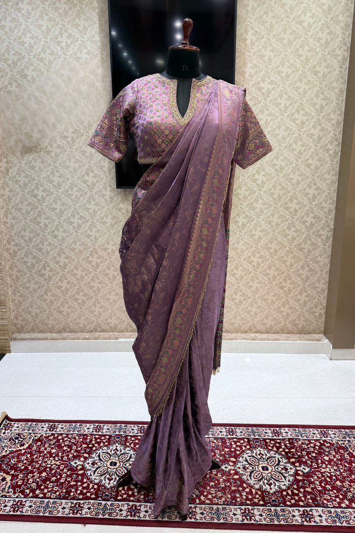 Banaras, Zardozi and Sequins work Ready-to-Wear Saree with Embellished Blouse
