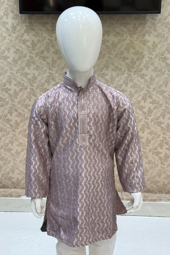 Lilac Thread and Sequins work Kurta Set for Boys
