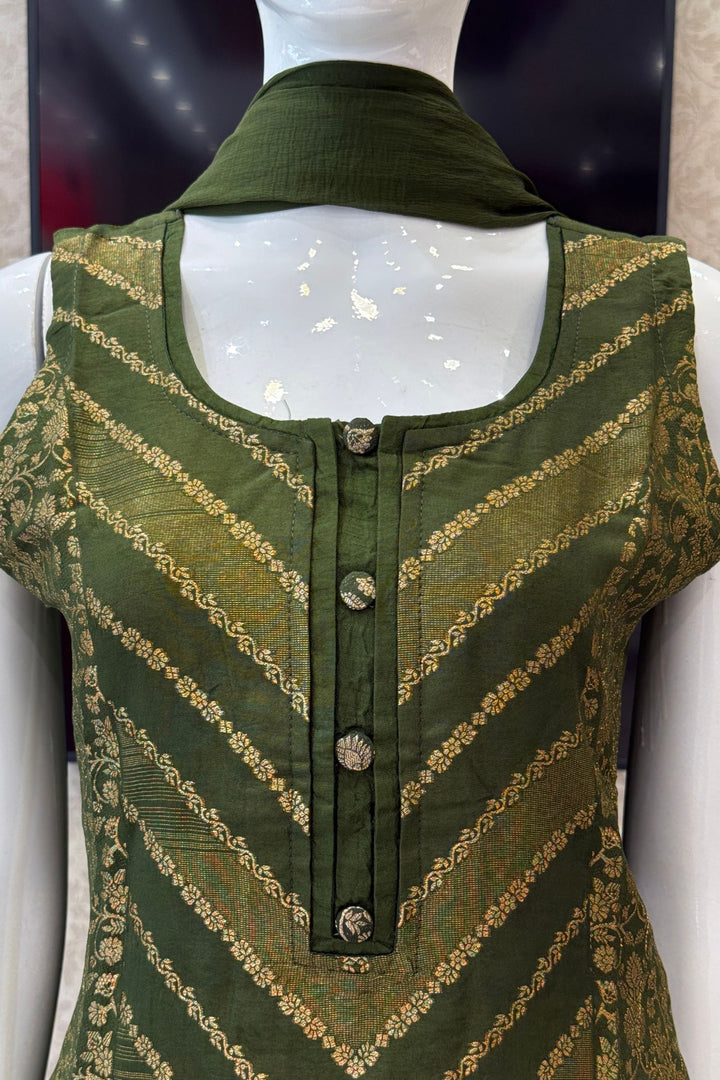 Mehendi Green Banaras work Straight Cut Salwar Suit