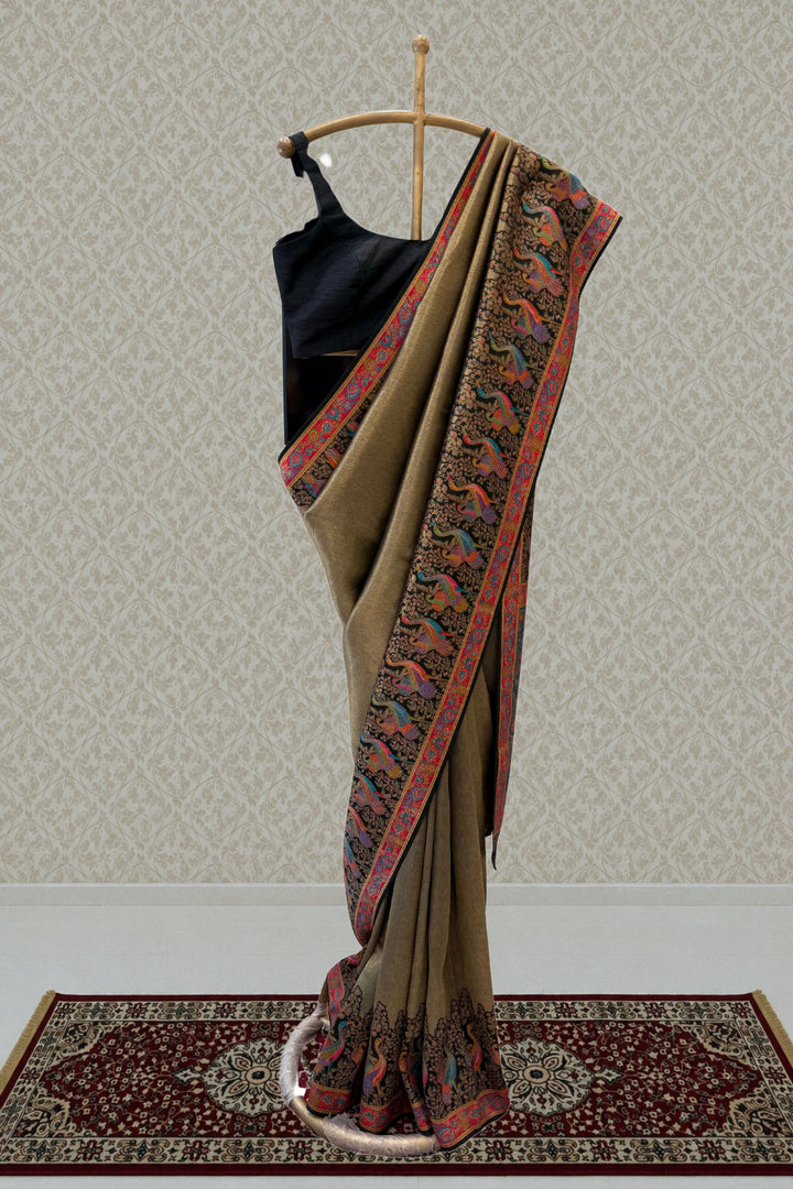 Traditional Banarasi Silk Saree with Peacock and Floral Weaving