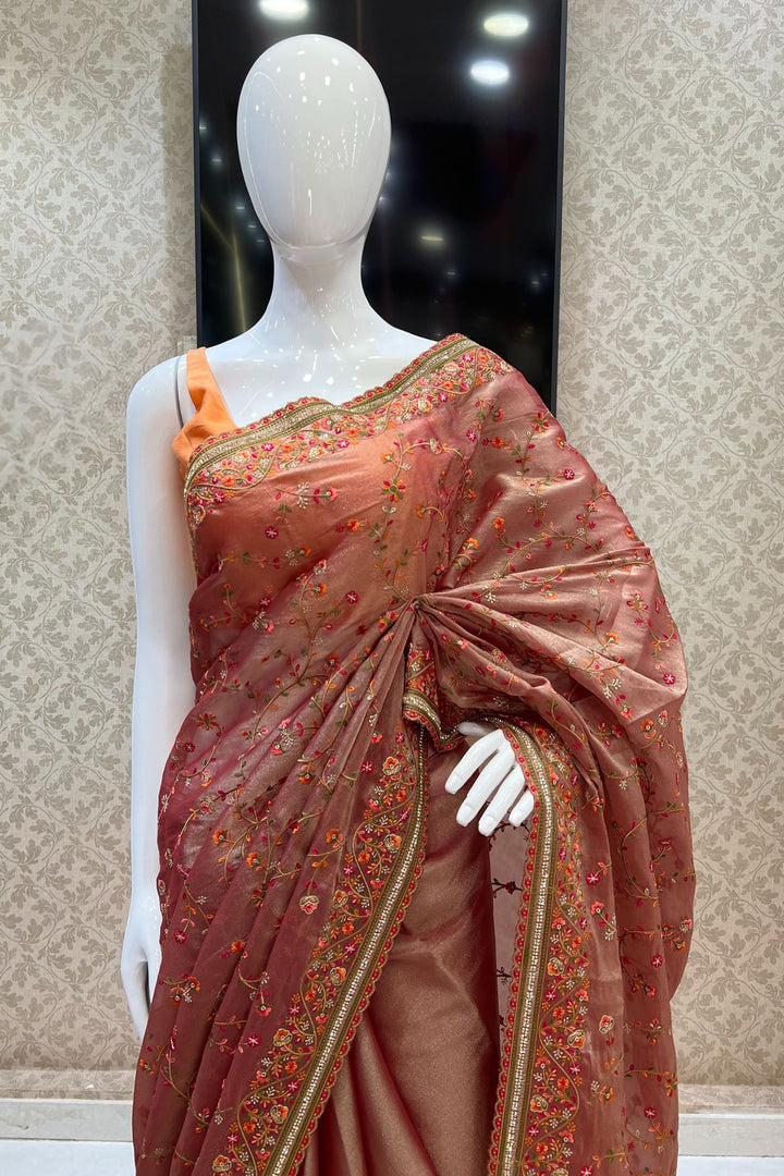 Onion Multicolor Embroidery, Sequins and Stone work Saree