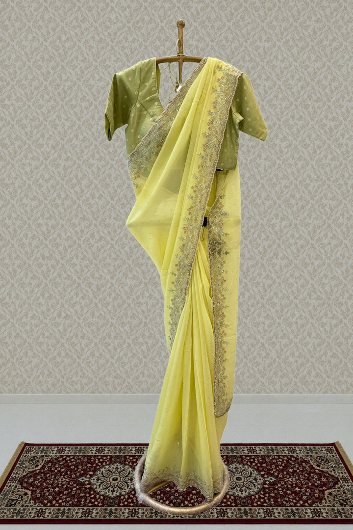 Lemon Yellow Saree with Intricate Sequin and Beaded Embroidered Border