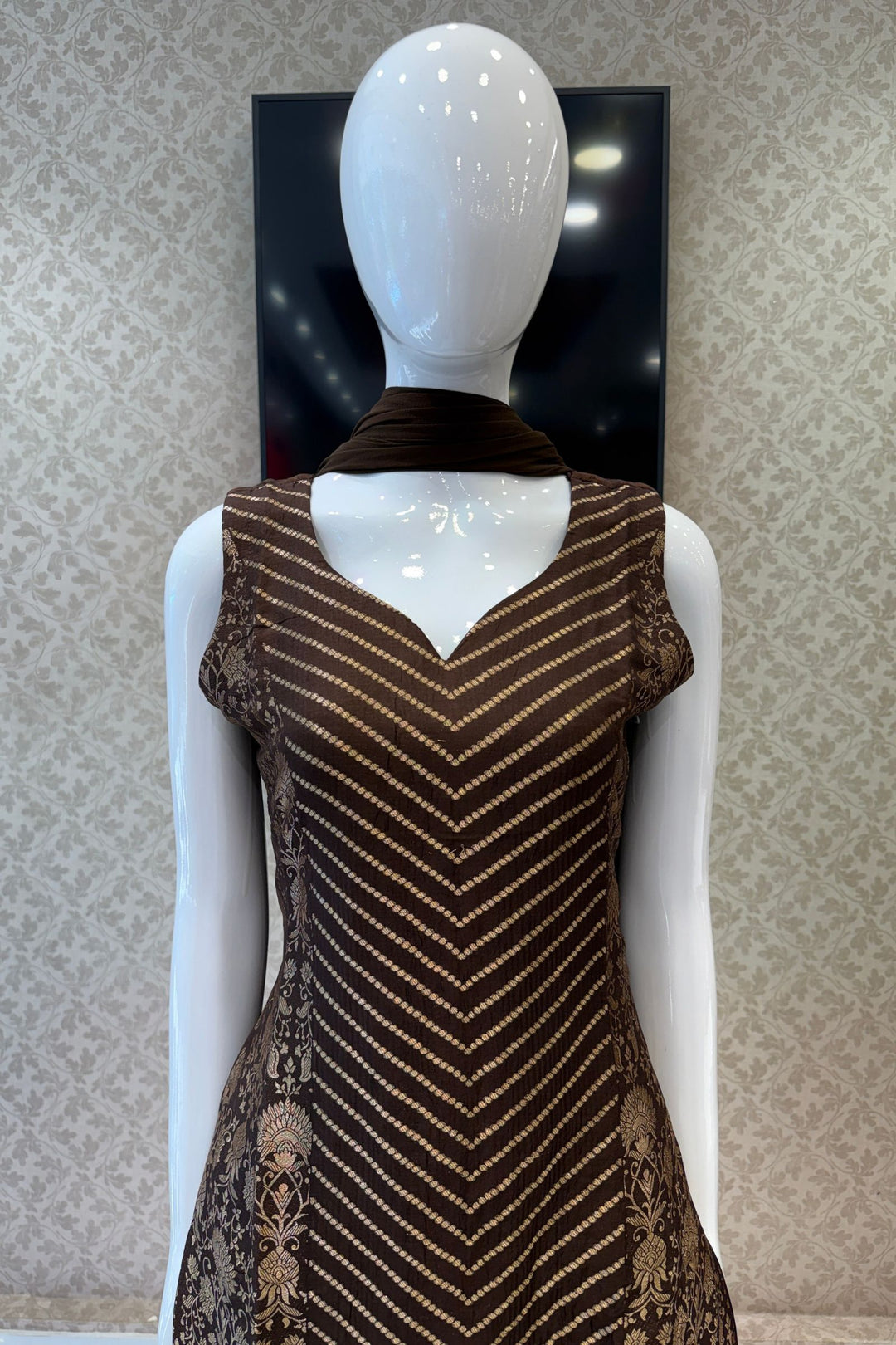 Brown Banaras work Straight Cut Salwar Suit