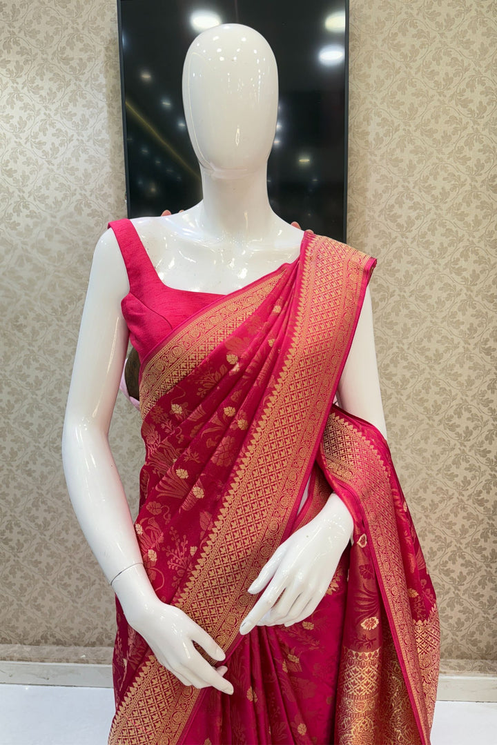 Rani Pink Banaras Zari work Saree