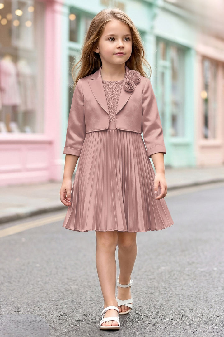 Oinion Pink Sequins work Jacket Styled Short Frock For Girls