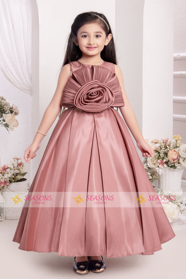 Onion Pink Long Party Frock for Girls