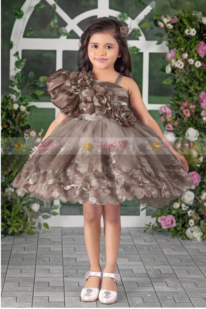 Brown Short Partywear Frock for Girls