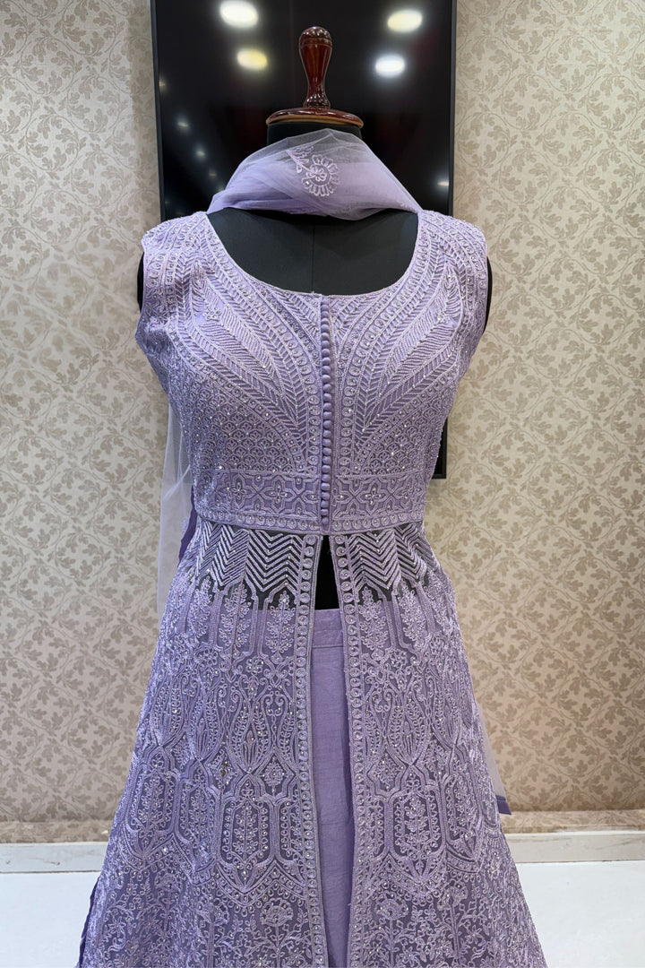 Lavender Zari Thread and Stone work Mastani Styled Long Top Lehenga