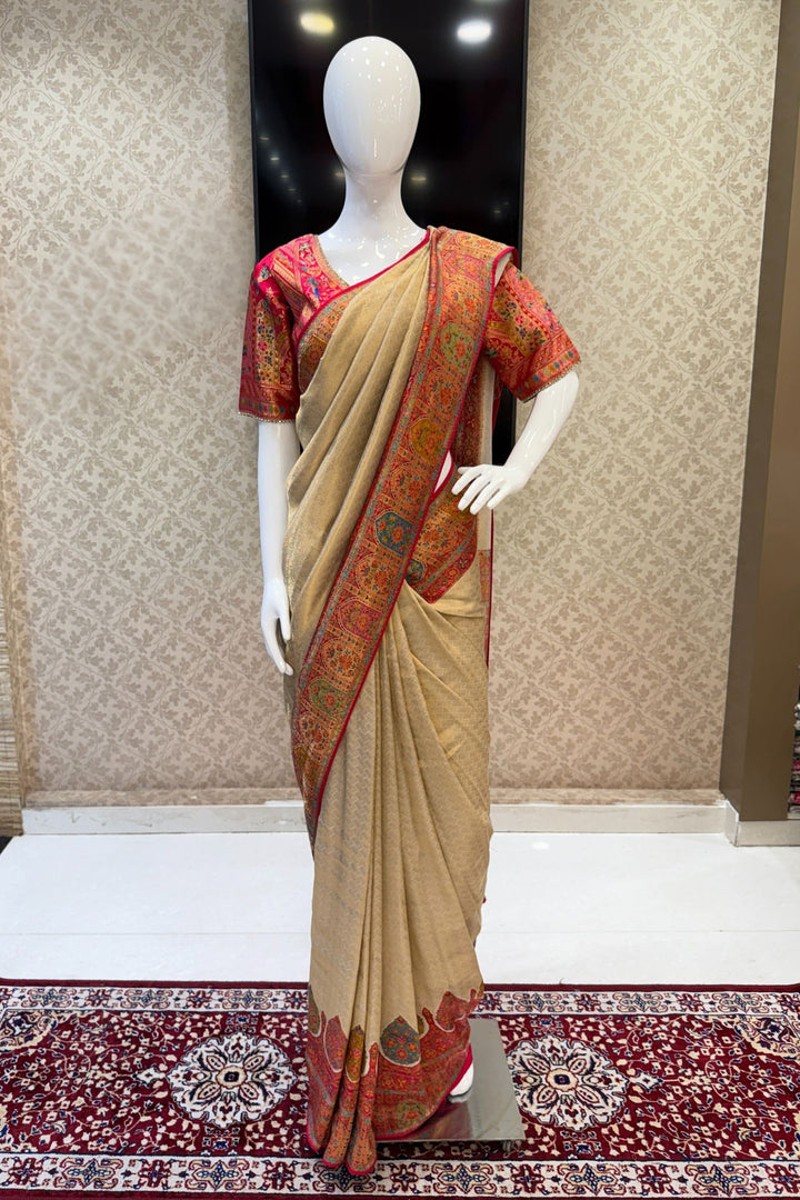 Beige Banaras work Saree
