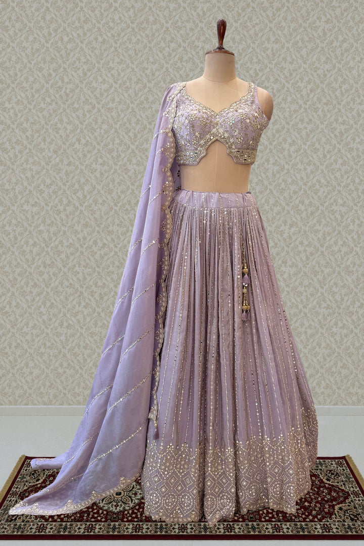 Pastel Lavender Sequins, Zardozi, Beads and Mirror Work Designer Lehenga