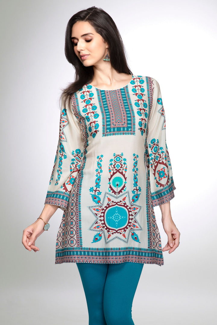 Cream with Multicolor Digital Print Short Kurti