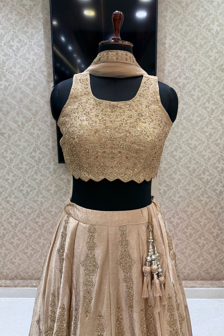 Gold Stone, Beads and Zari work Lehenga Set