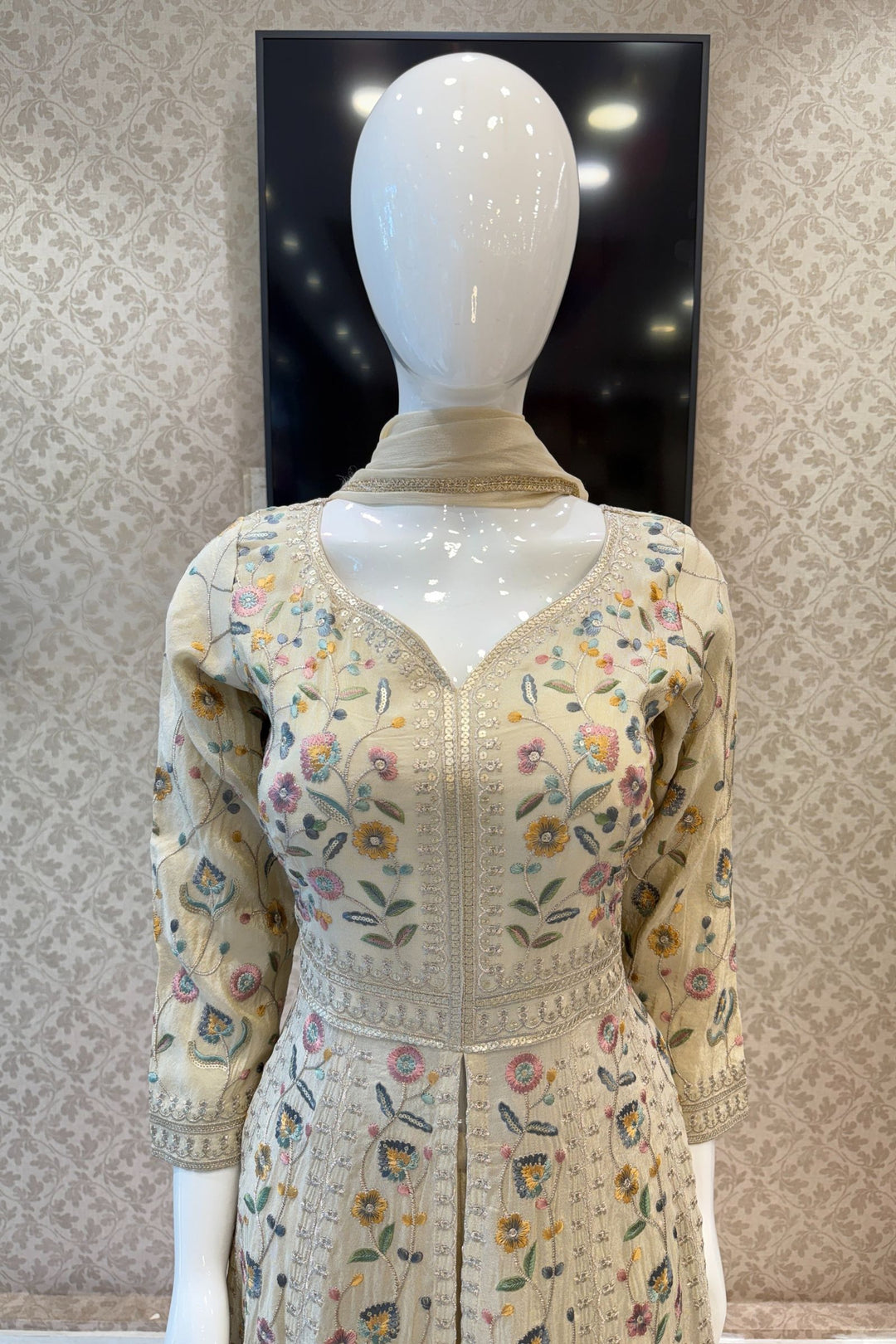 Cream Sequins, Zari and Multicolor Embroidery work Mastani Styled Salwar Suit