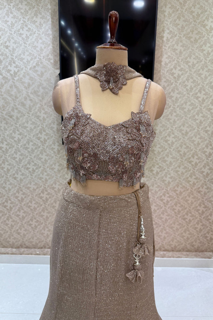 Brown Sequins and Beads work Mermaid Cut Lehenga Set