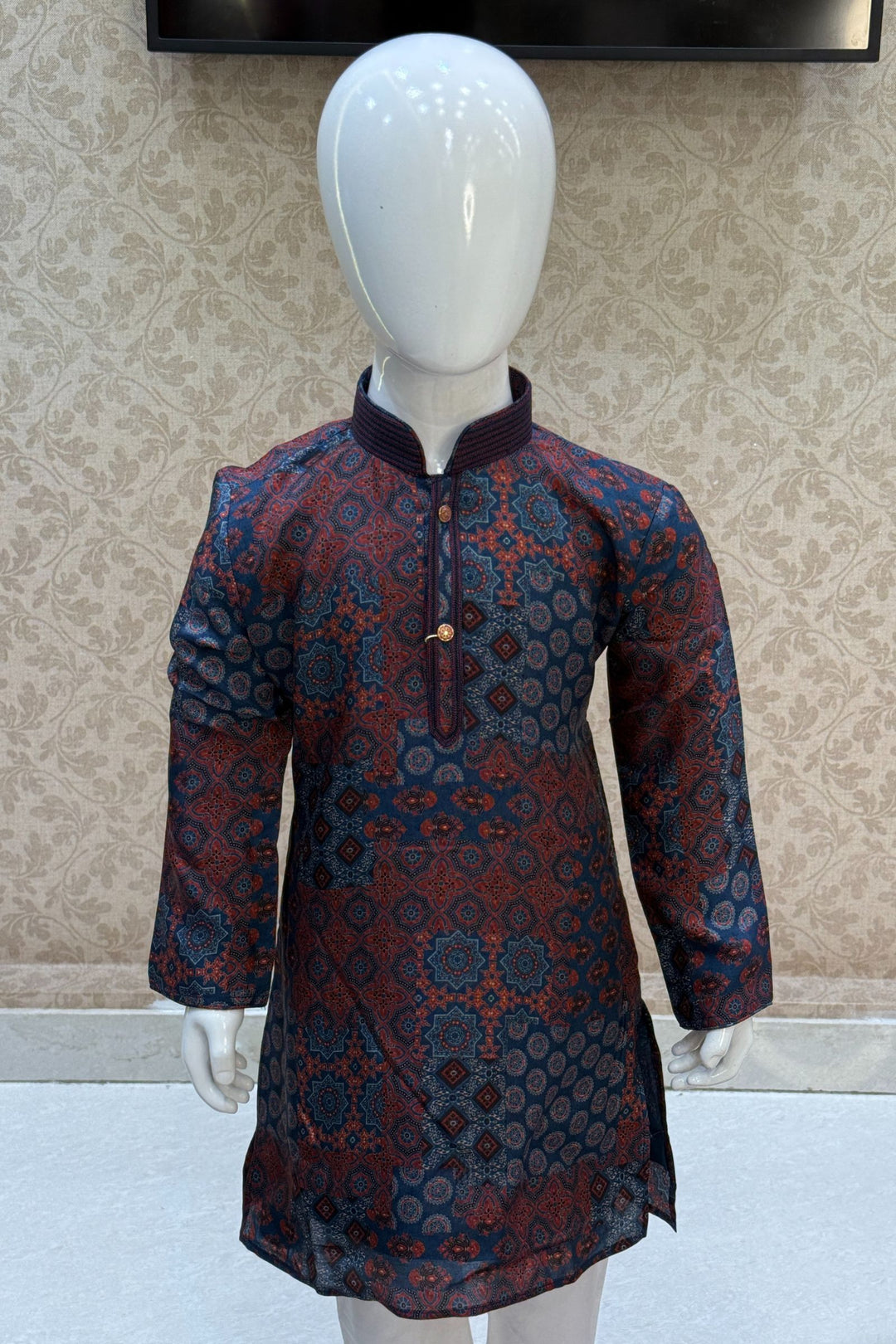 Multicolor Kalamkari Print Kurta Set for Boys