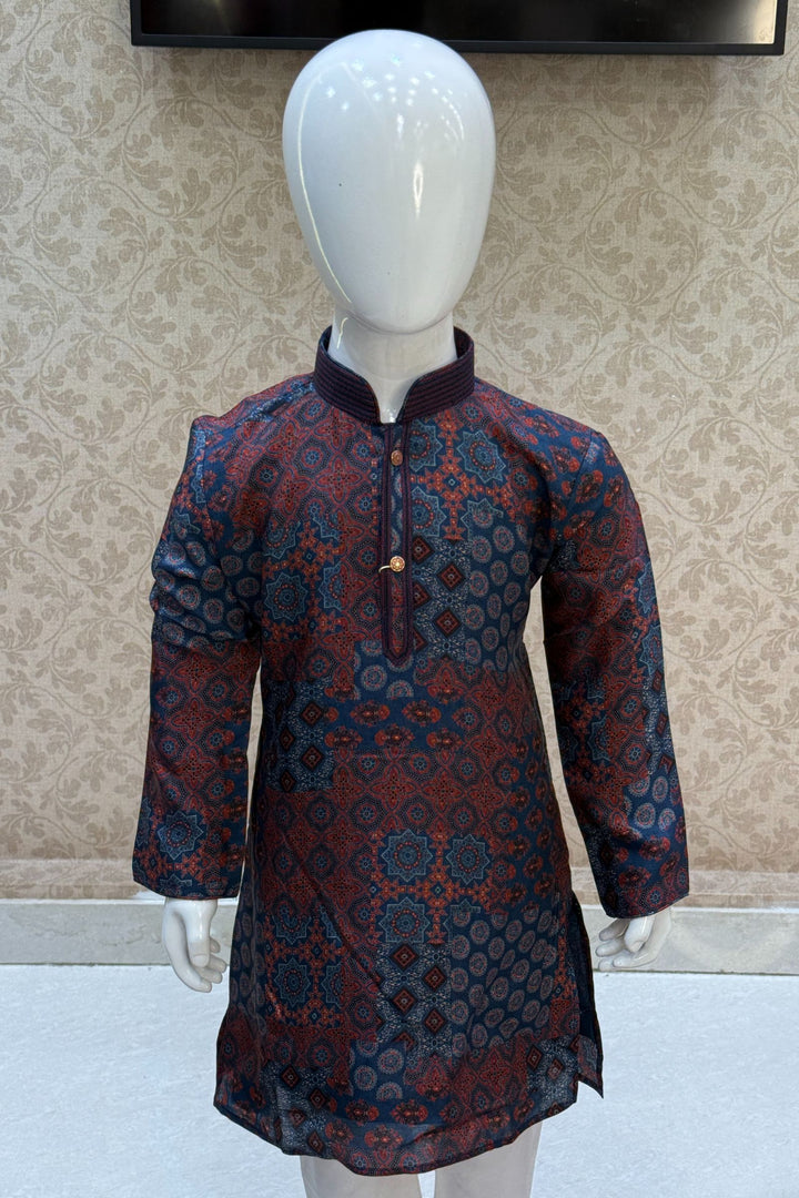 Multicolor Kalamkari Print Kurta Set for Boys