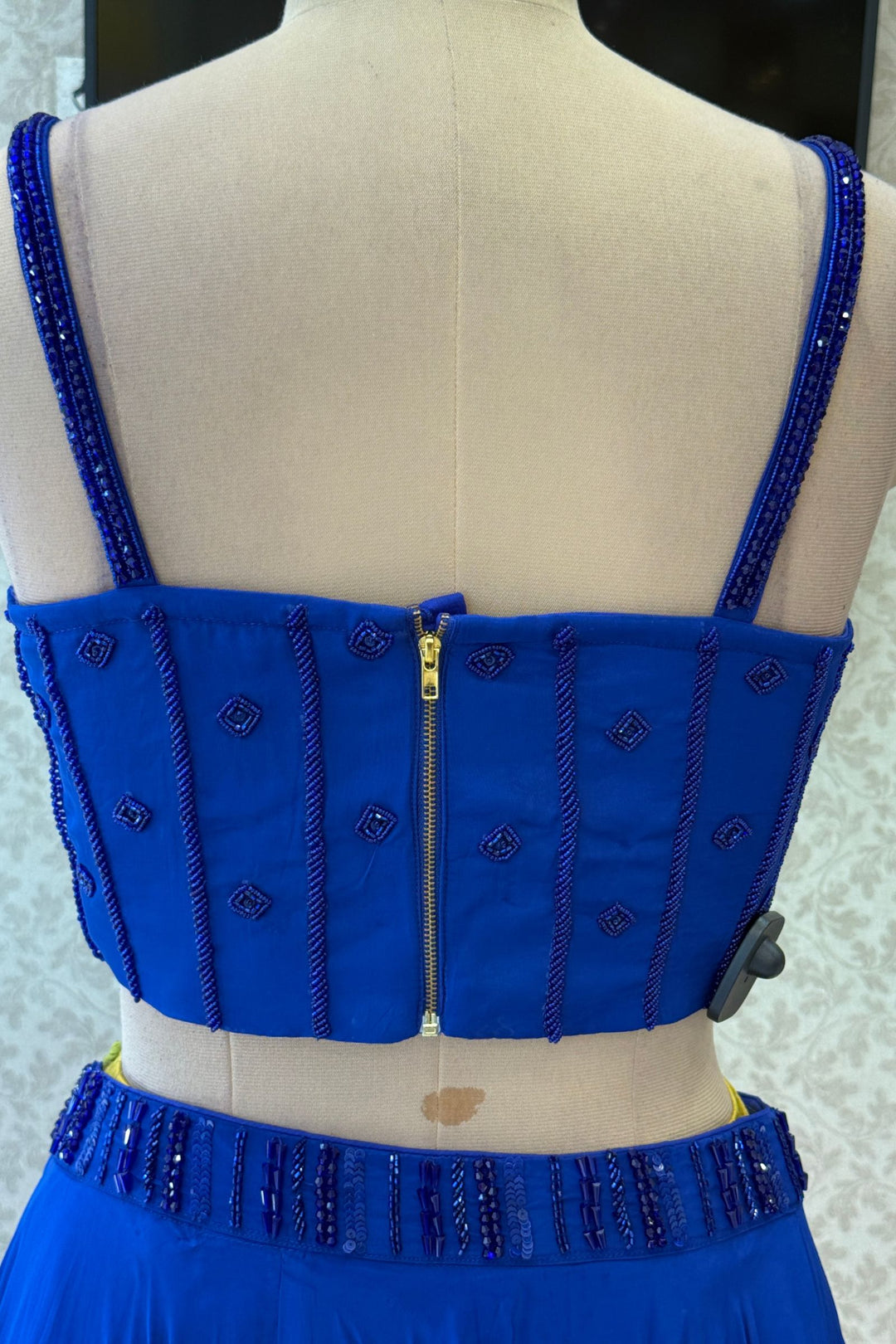 Royal Blue Beads and Sequins work Crop Top Lehenga