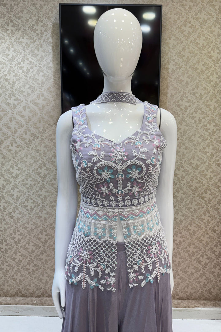 Lilac Beads and Sequins work Palazzo Suit Set