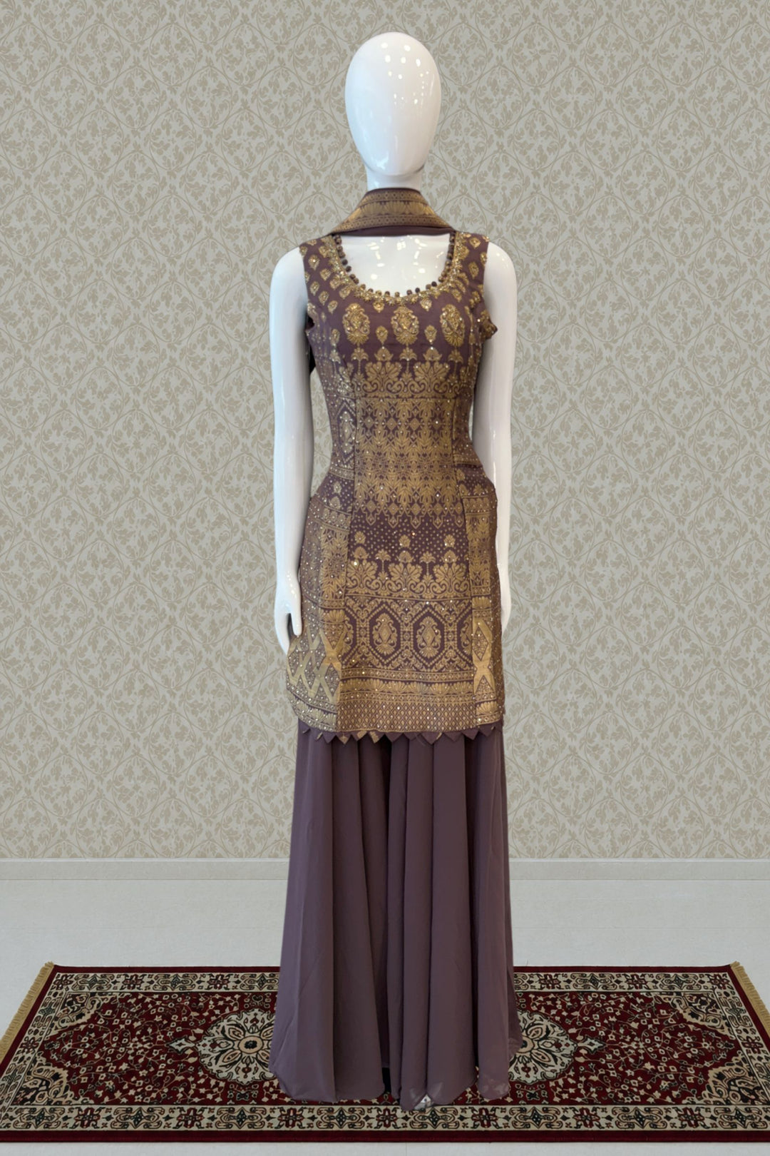 Elegant Palazzo Set with Intricate Stone, Beads and Banaras