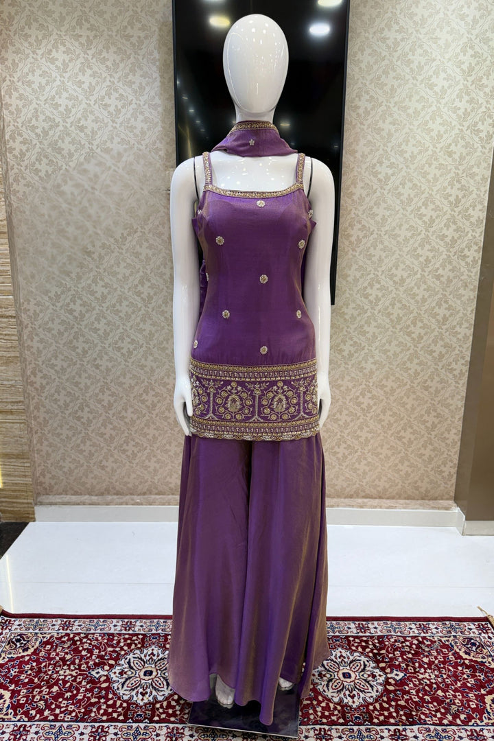 Purple Beads, Sequins and Zari work Palazzo Salwar Suit