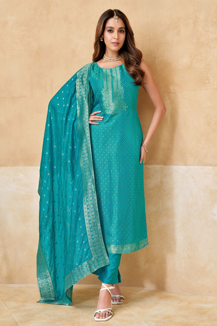 Sky Blue Banaras work Straight Cut Salwar Suit