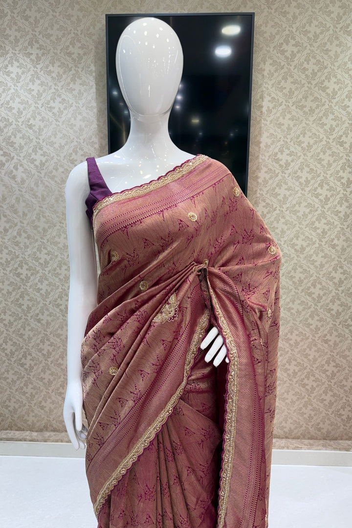 Purple Saree Featuring Banaras, Pearl, Beads, Zardozi and Thread work