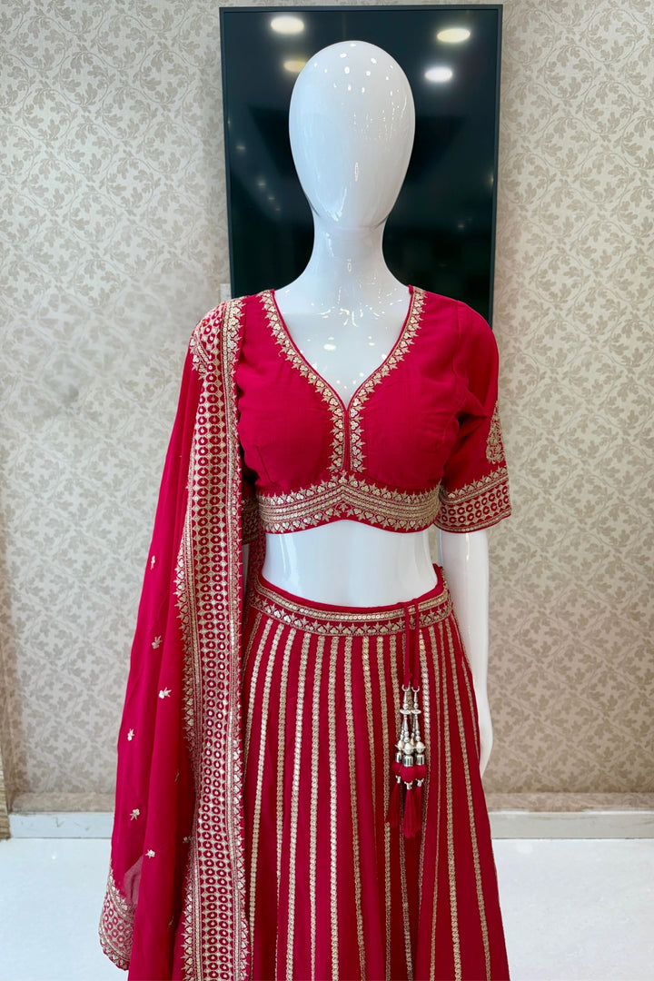 Rani Pink Sequins and Zari work Crop Top Lehenga