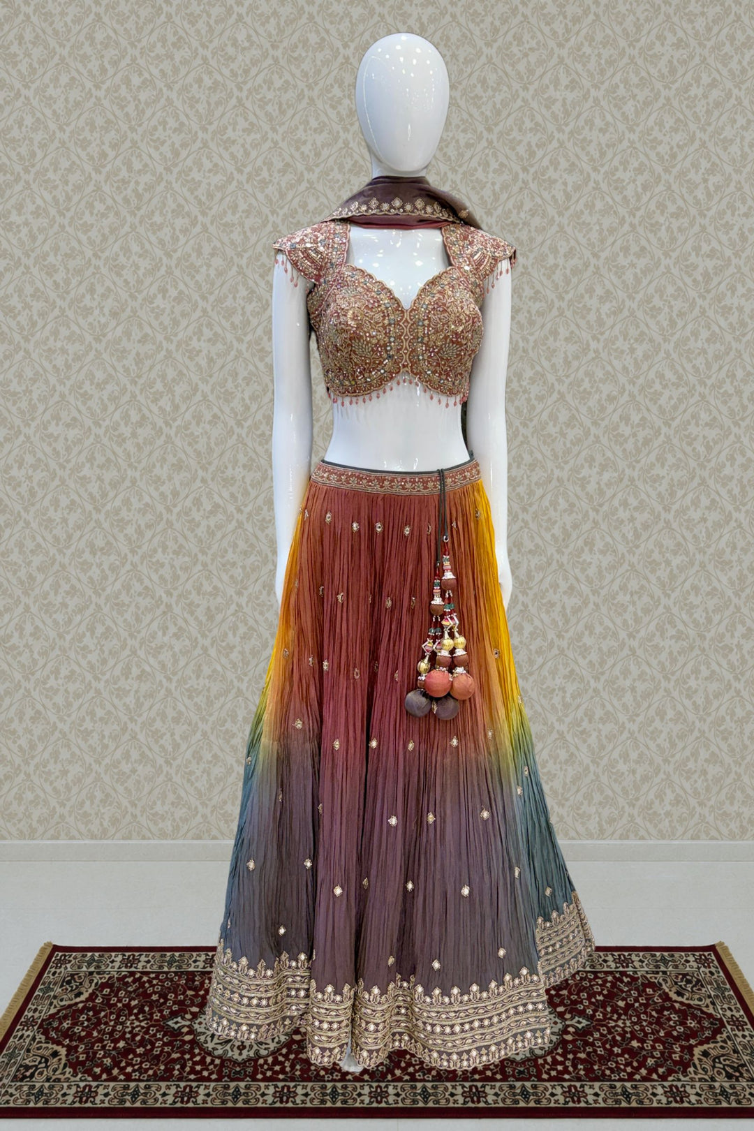 Designer Lehenga with Intricate Mirror, Stone, Sequins, Zari and Beads work